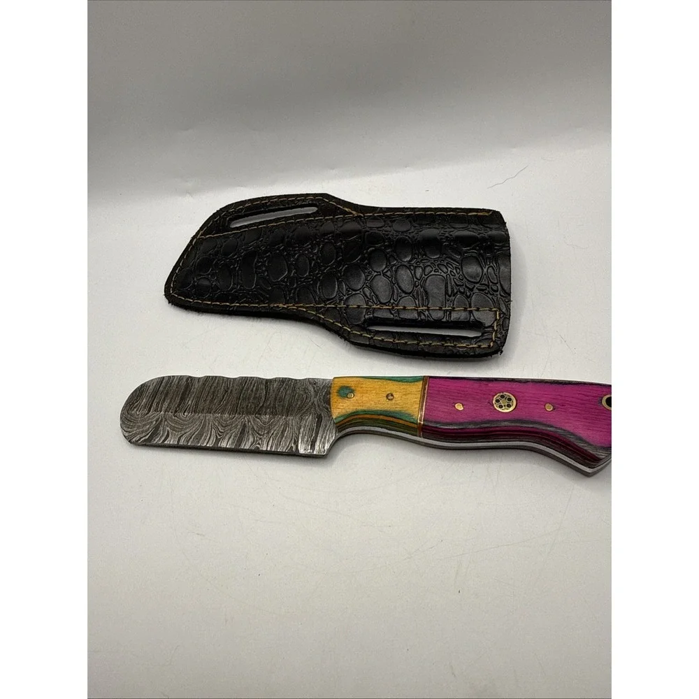 Handmade Damascus Steel Hunting Knife With Sheath Pink